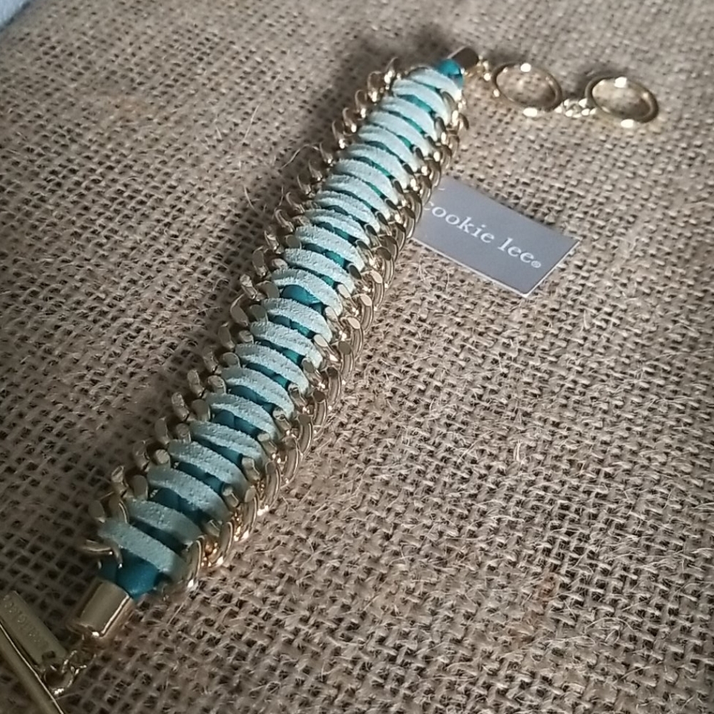 Cookie Lee gold green suede leather bracelet
